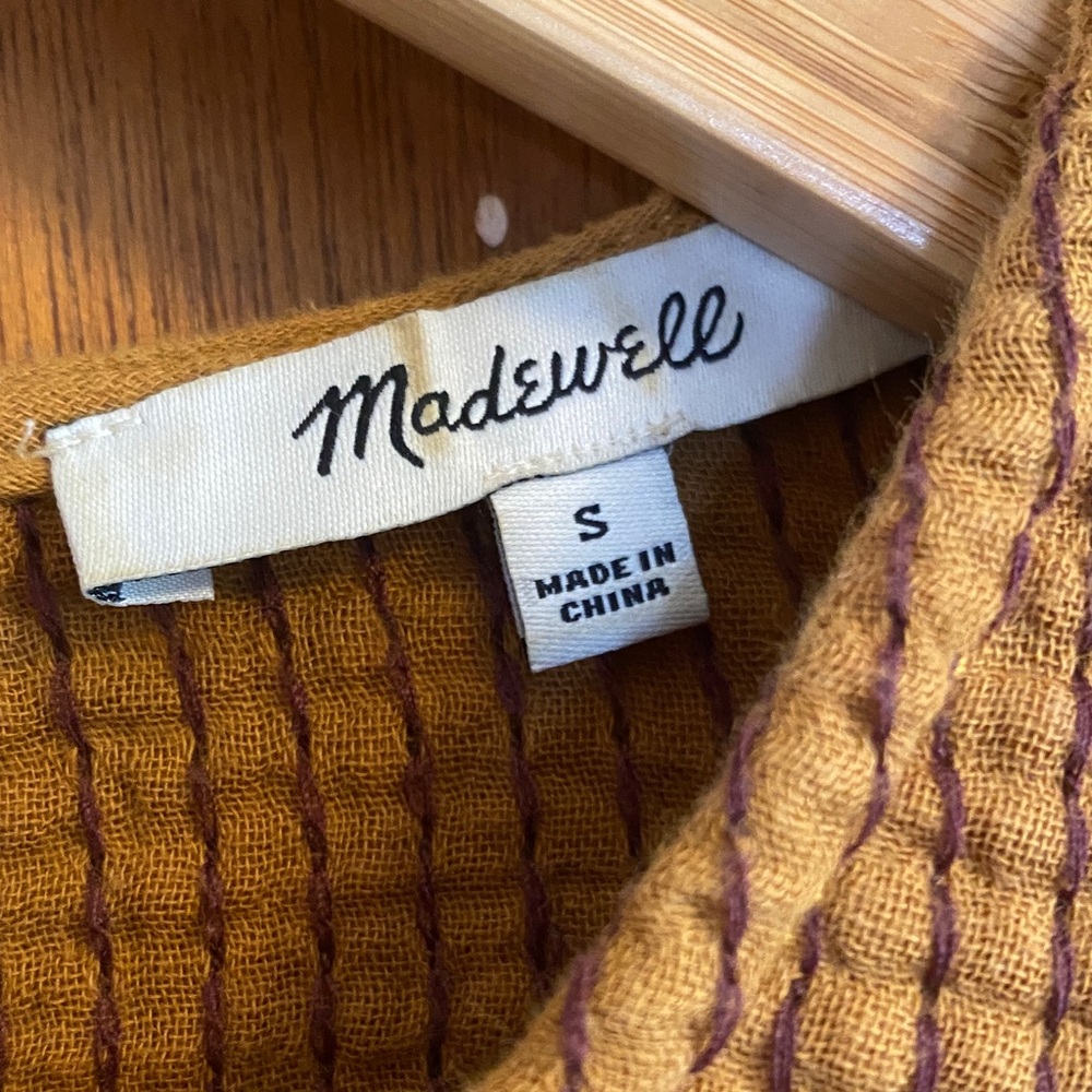 Madewell Women Long Puff Sleeve Mustard Yellow Waffle Knit Georgette Top Small - Picture 3 of 8